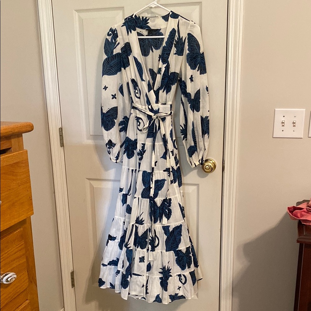 Elegant Blue and White Floral Dress